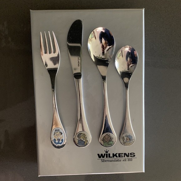 WILKENS Max & Moritz 4pc flatware set KINDERBESTECK EDELSTAHL 18/8 fork spoons - Picture 12 of 16